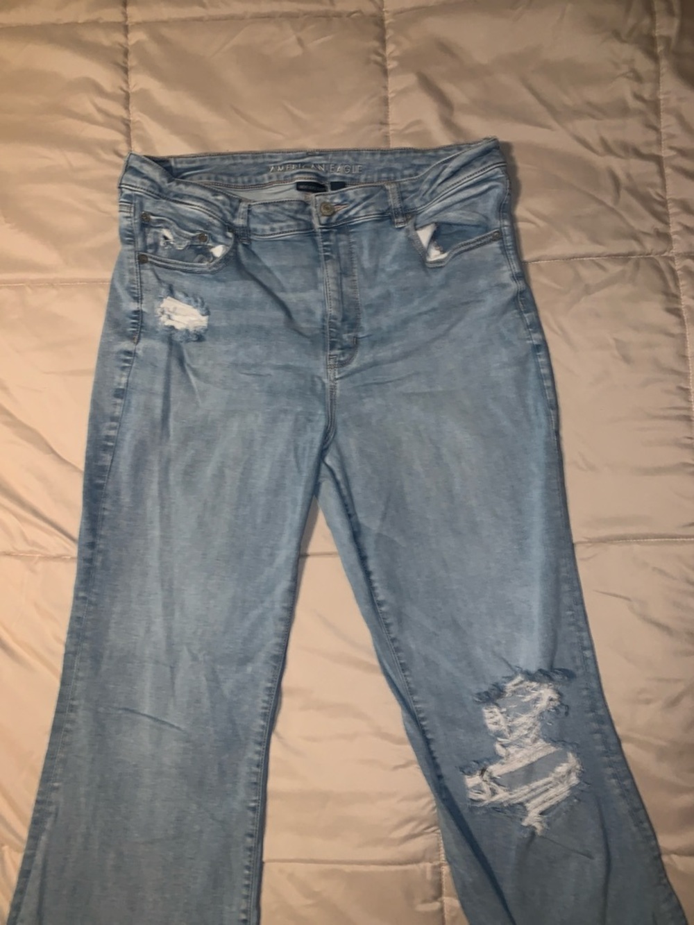 American Eagle Outfitters Light Blue Distressed Flare Jeans